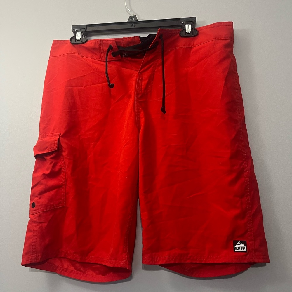 Red Cargo Swim Shorts with Drawstring